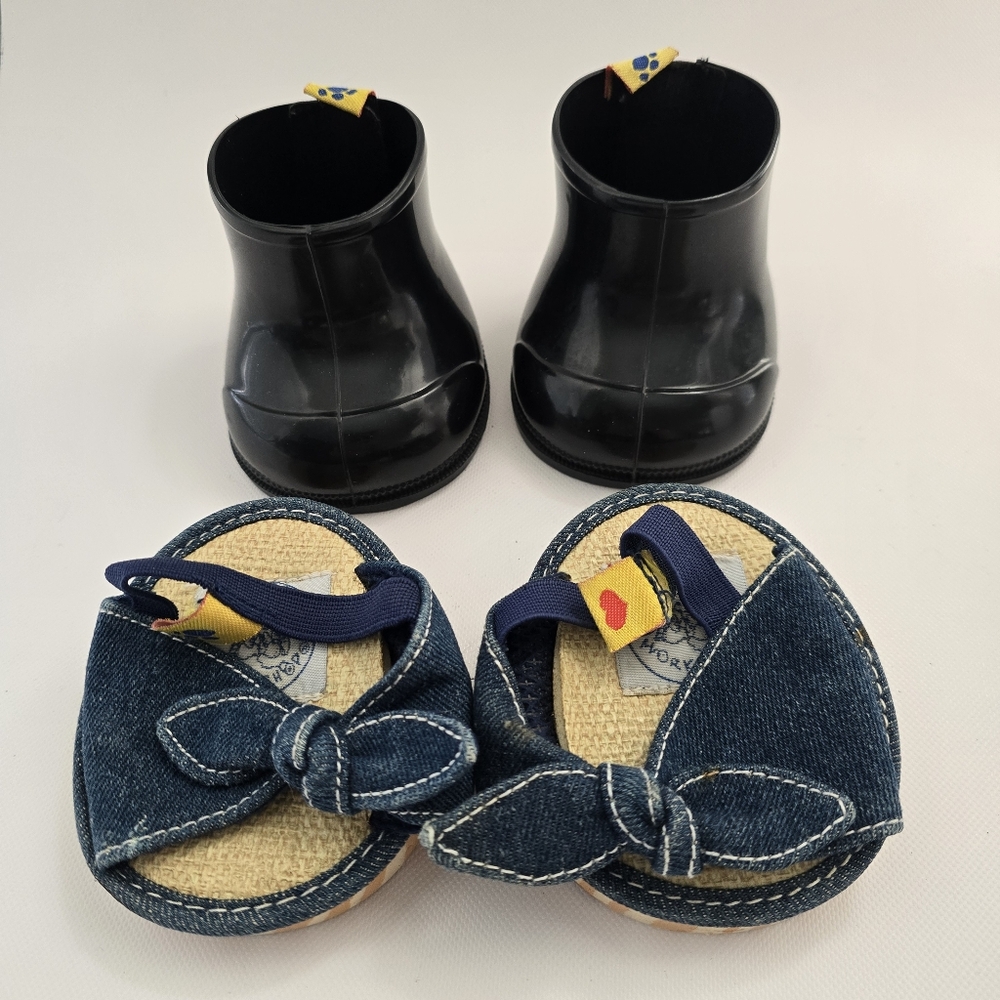 Build-A-Bear Workshop Rain Boots & Denim Bow Sandals Shoe Bundle